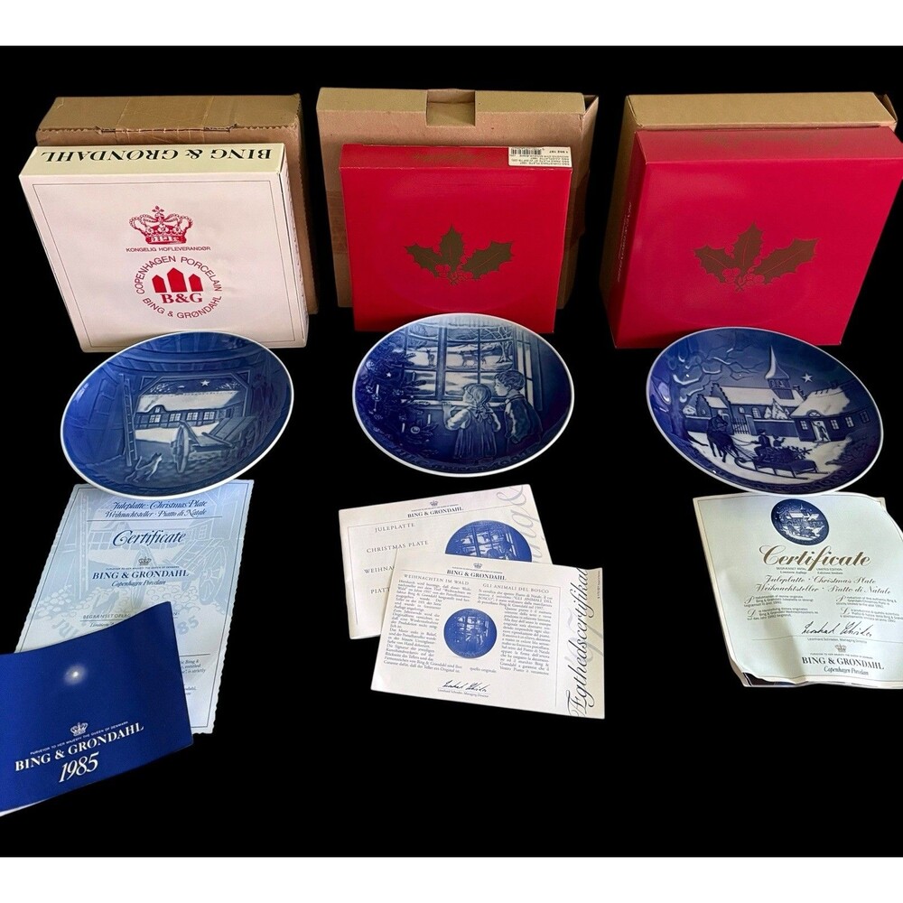 Lot of 3 Bing & Grondahl B&G Christmas Plates 1985 1991 1992 Boxes & COAs